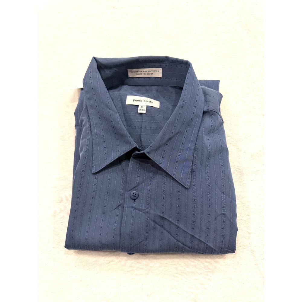 Pierre Cardin Mens XL Blue Textured Stripe Long Sleeve Button Down Sport Shirt
